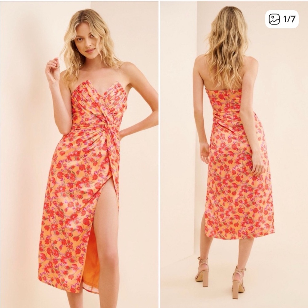 Dee Elly Strapless Floral Dress - Pink and Orange